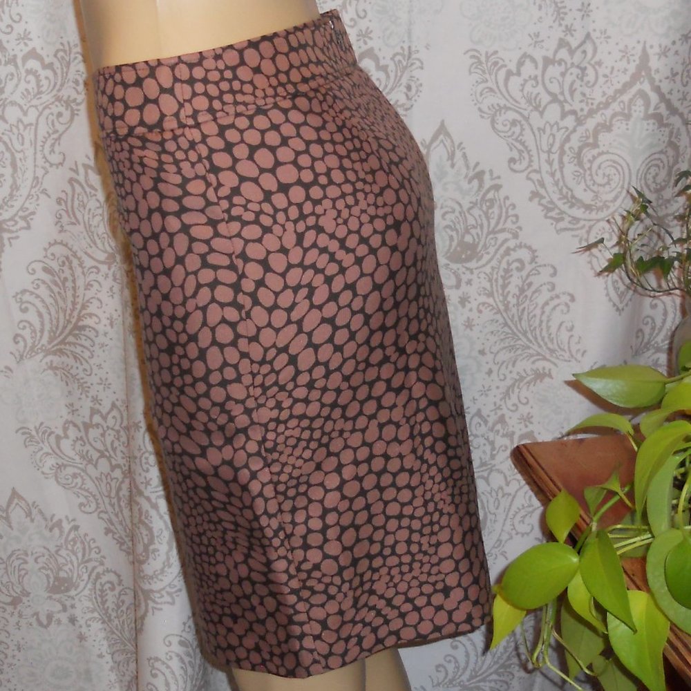 NWT Loft 4P Brown/Black Pencil Skirt Circle Pattern Cotton Silk Blend